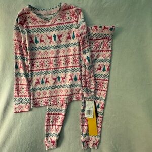 CUDDL DUDS Girl’s Toddler Soft Pajama Set 4T Pink Christmas Reindeer & Trees NWT